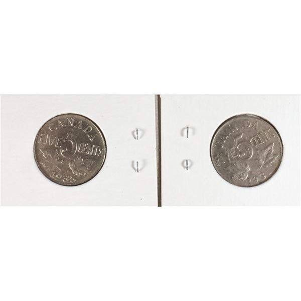 #79 1931 1935  FIVE CENT CANADA COIN LOT OF 2