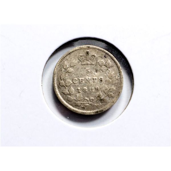 #82 1889 5 CENTS CANADA SILVER COIN QUEEN VICTORIA