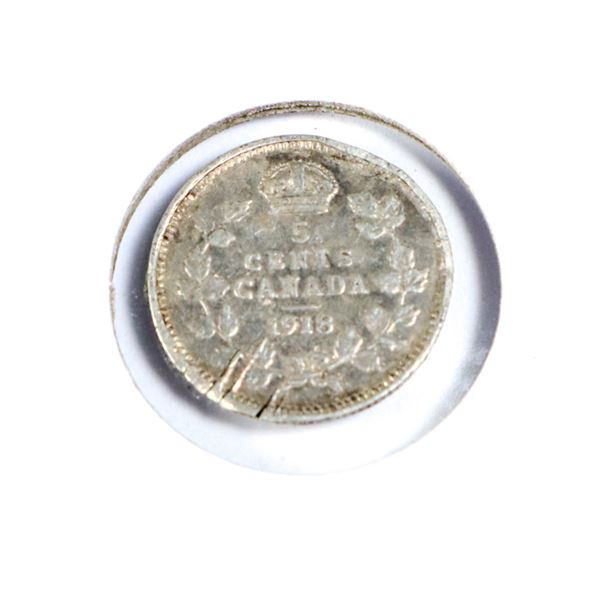 #83 1918 5 CENTS CANADA SILVER COIN WW1