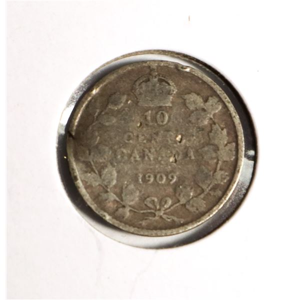 #84 1909 10 CENTS CANADA SILVER COIN EDWARDIAN