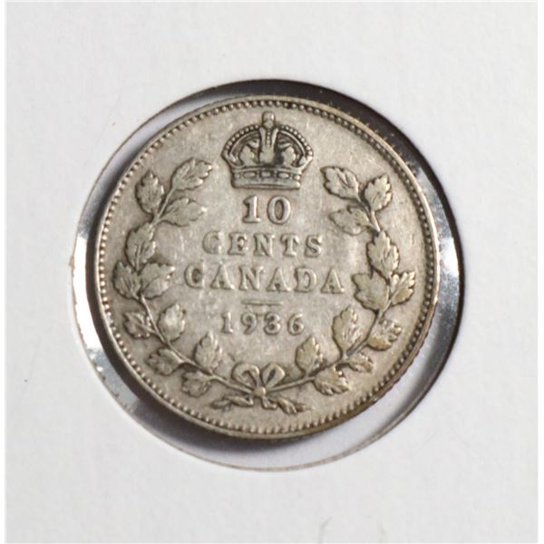 #85 1936 10 CENTS CANADA SILVER COIN KING GEORGE V