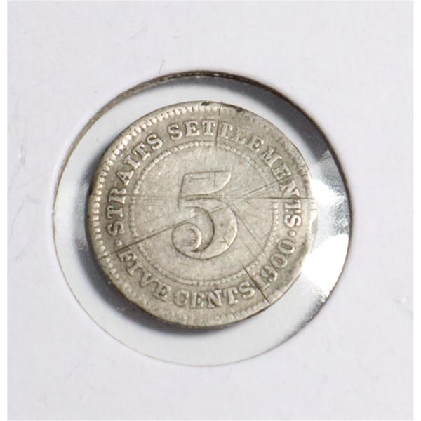 #89 1900 STRAITS SETTLEMENT FIVE CENTS COIN SILVER