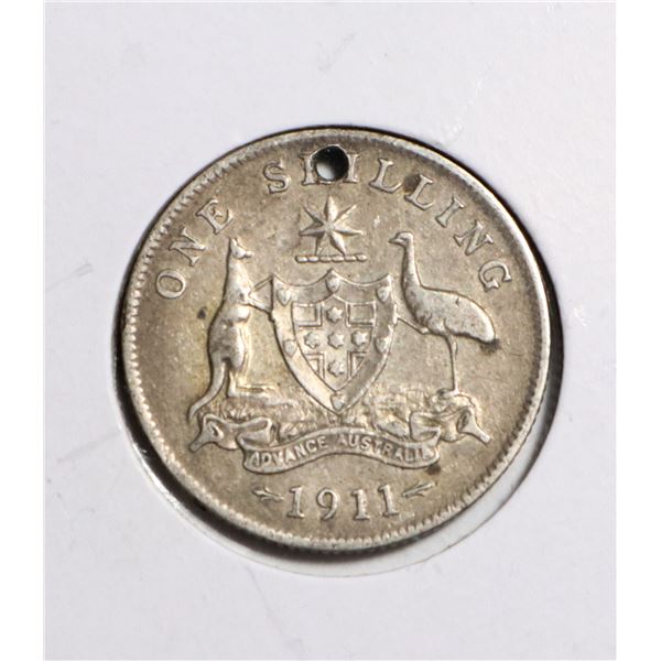 #90 1911 AUSTRALIA ONE SHILLING SILVER COIN