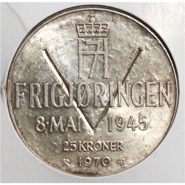 #92 1970 SWEDISH 25 KRONER SILVER COIN SWEDEN