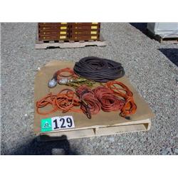 PALLET OF EXTENSION CORDS, DROP LITES AND AIR HOSES