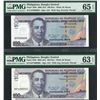 Image 1 : Philippine, 2006, 100 Piso, KP999999 &1000000, PMG 65EPQ & 63EPQ. Consecutive Lucky S/N, Solid# 9 & 