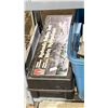 Image 2 : SHELF LOT OF ASSORTED ITEMS INCLUDING; TOOL BELT, HYDROLIC TROLLEY JACK, COLEMAN COOLER AND MORE