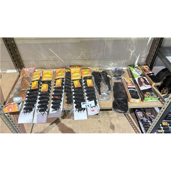 SHELF OF ASSORTED HAIR EXTENSIONS