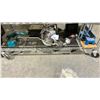 Image 1 : SHELF OF ASSORTED ITEMS INCLUDING; MITER SAW GUIDE, CIRCULAR SAW, DRILL & MORE