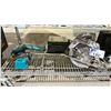 Image 2 : SHELF OF ASSORTED ITEMS INCLUDING; MITER SAW GUIDE, CIRCULAR SAW, DRILL & MORE