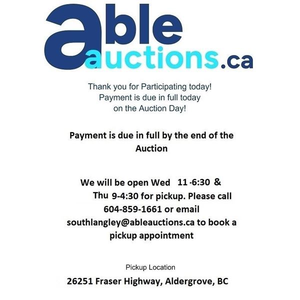 All items must be removed, Wed 11-6:30 & Thurs 9-4:30 by appointment only.