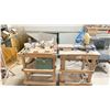 Image 1 : RYOBI TS1343L ELECTRIC INDUSTRIAL MITER SAW WITH TILE BLADE, 2 WOODEN 32"W X 24"D X 36"H WORK