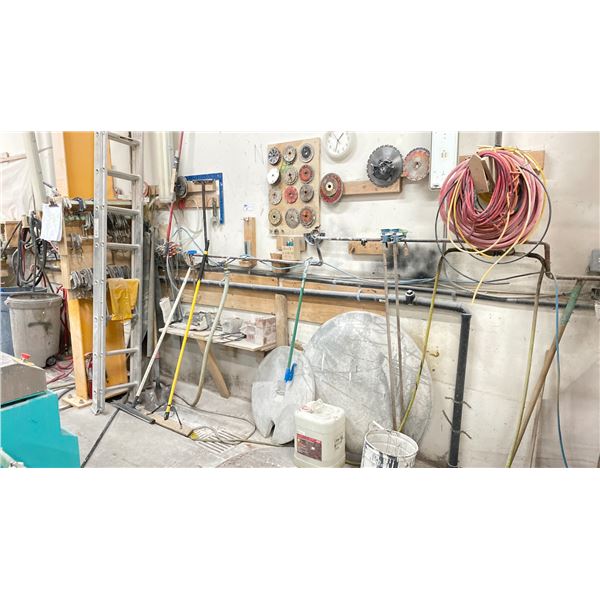 CONTENTS OF SIDE WALL INCLUDING: C-CLAMPS, TILE BLADES, SAW BLADES, EXTENSION CORDS, WOOD CLAMPS,