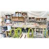 Image 1 : WOODEN INDUSTRIAL TILE WORKERS 100"W X 30"D X 39"H WORK STATION INCLUDING: 3 PNEUMATIC WET GRINDER
