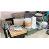 Image 1 : TIRES, SEATS, PLASTIC BINS, & ASSORTED CONTENTS UNDER PALLET RACK