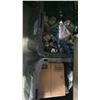 Image 2 : 5 PLASTIC BINS OF ASSORTED CONTENTS, 2 FOLDING TABLES & 2 TIER SHOPPING CART WITH CONTENTS
