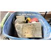 Image 8 : 5 PLASTIC BINS OF ASSORTED CONTENTS, 2 FOLDING TABLES & 2 TIER SHOPPING CART WITH CONTENTS
