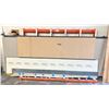 Image 1 : ORANGE METAL 96"W X 24"D X 66"H INDUSTRIAL FORK LIFT SHEET LIFTING / TRANSPORT RACK WITH CONTENTS