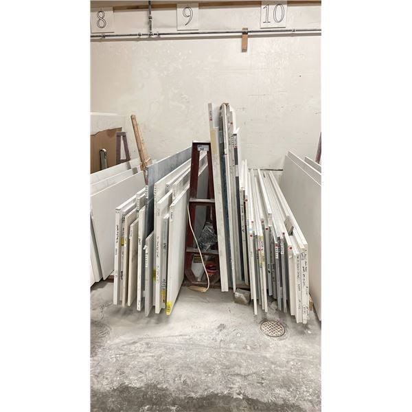 METAL DUAL A-FRAME RACK WITH ASSORTED COMMERCIAL COUNTER TOP STONE SLAB MATERIAL