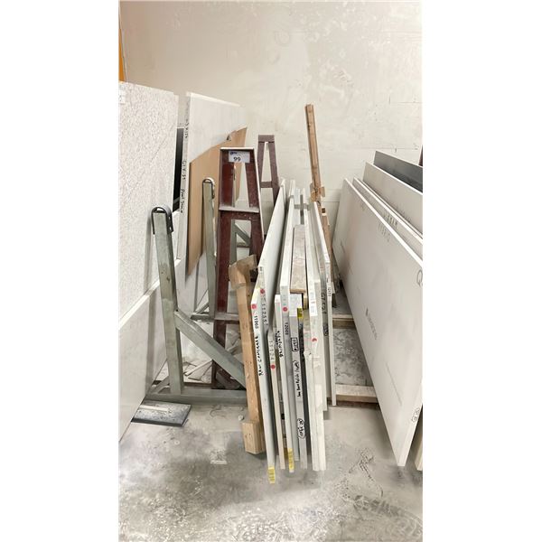 METAL DUAL A-FRAME RACK WITH ASSORTED COMMERCIAL COUNTER TOP STONE SLAB MATERIAL