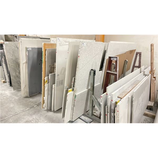 SINGLE BAY OF ASSORTED COMMERCIAL COUNTER TOP STONE SLAB MATERIAL