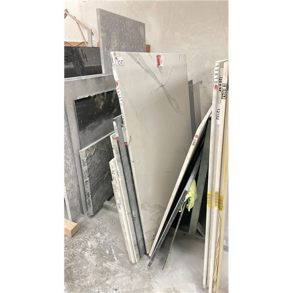 SINGLE BAY OF ASSORTED COMMERCIAL COUNTER TOP STONE SLAB MATERIAL