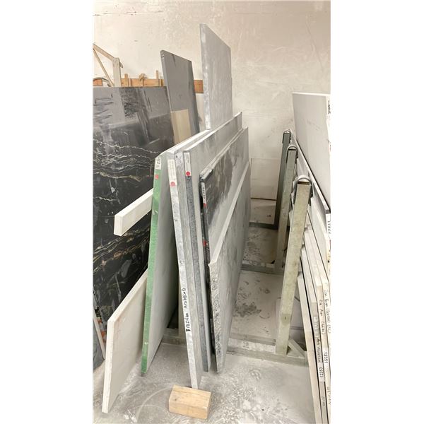 SINGLE BAY OF ASSORTED COMMERCIAL COUNTER TOP STONE SLAB MATERIAL