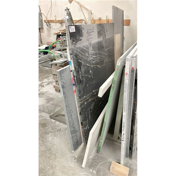 SINGLE BAY OF ASSORTED COMMERCIAL COUNTER TOP STONE SLAB MATERIAL