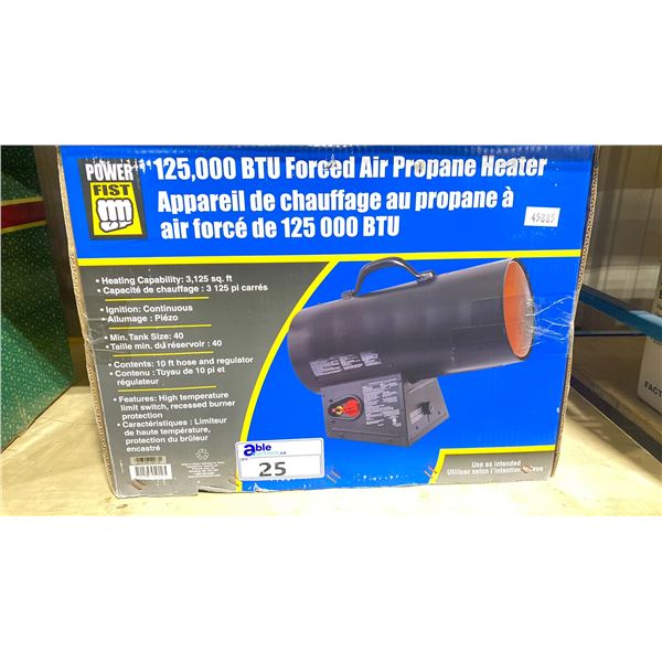 POWER FIST 125,000 BTU FORCED AIR PROPANE PORTABLE JOBSITE HEATER *IN BOX*