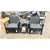 Image 1 : PATIOFLARE MELODY PF10029 BK BLACK PLASTIC RATTAN 3PCS OUTDOOR PATIO CHAT SET WITH GREY CUSHIONS