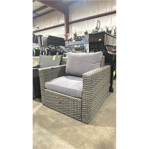 PATIOFLARE WHITNEY PF10017 GREY PLASTIC RATTAN OUTDOOR PATIO ARM CHAIR WITH GREY CUSHIONS