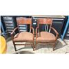 Image 3 : CUSTOM WOOD 36" ROUND SINGLE PEDESTAL TABLE WITH 4 ASSORTED MAHOGANY WOOD FRAMED PADDED ARM CHAIRS