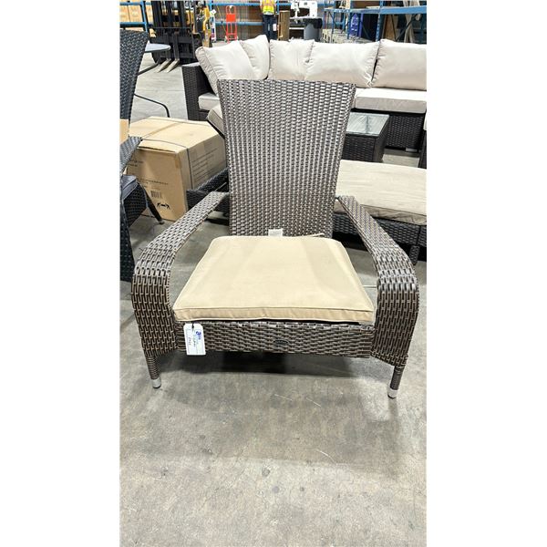 PATIOFLARE LIGHT BROWN MUSKOKA OUTDOOR PATIO CHAIR WITH BEIGE CUSHION ( PF-CH338-LBR ) * IN BOX *