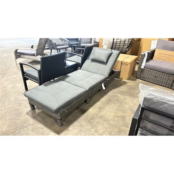 PATIOFLARE LAURA PF-CH340PS-GY GREY PLASTIC RATTAN LOUNGER PATIO CHAIR WITH GREY CUSHION