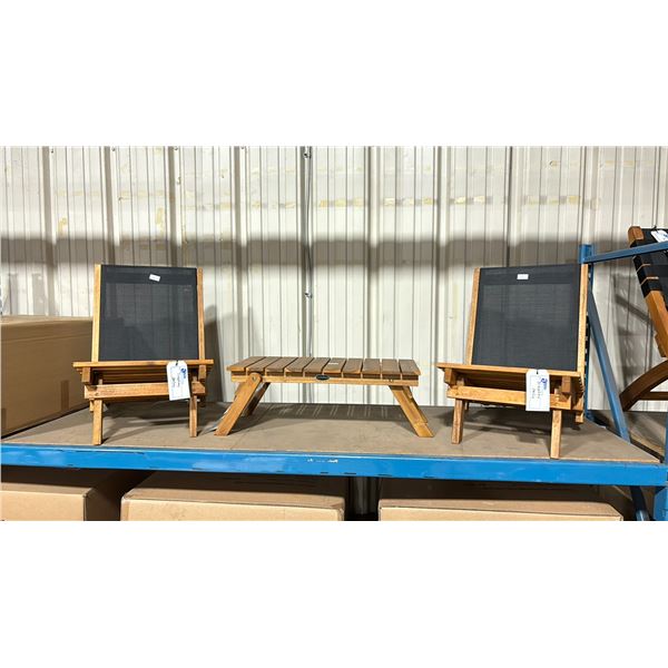 PATIOFLARE PF10078 TEAK WOOD / BLACK 3PCS OUTDOOR LAKESIDE LAZY LOUNGER SET *IN BOX*