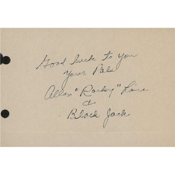 Allan "Rocky" Lane signed note