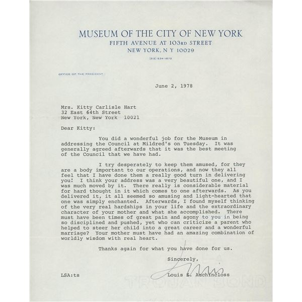 Louis Auchincloss letter