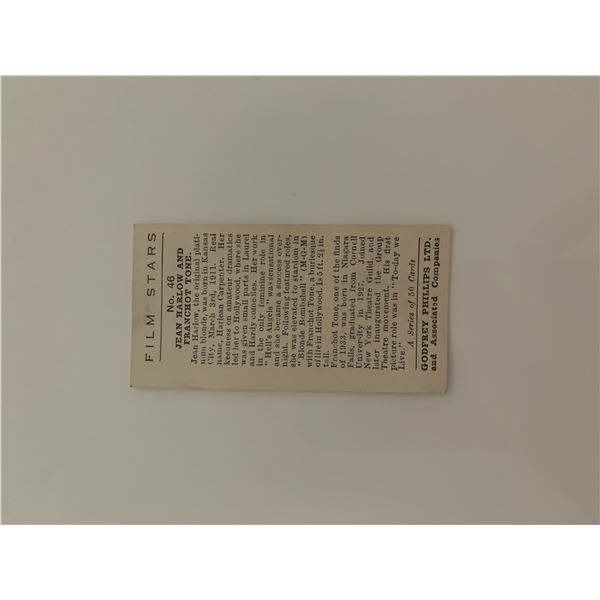 Jean Harlow and Franchot Tone unsigned cigarette card