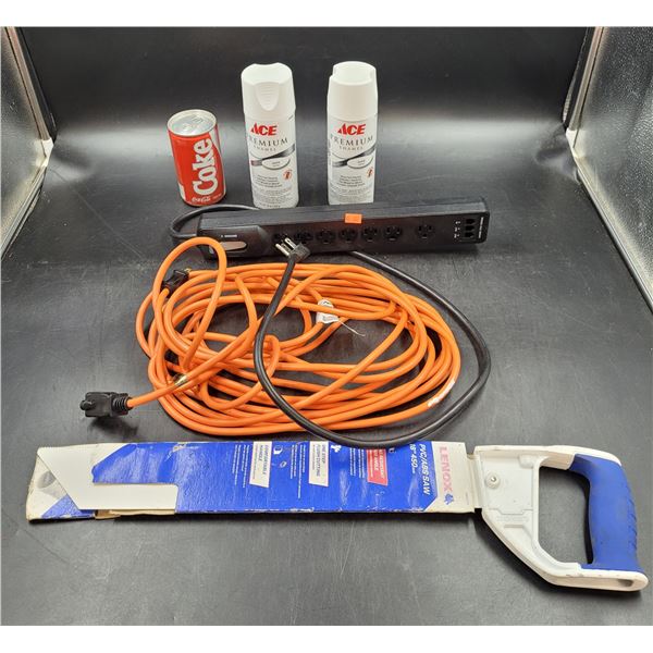 Ace Enamel Spray Paint, Extension Cord, Power Bar, & Saw