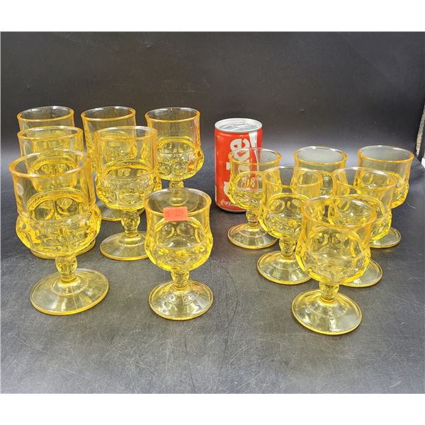 Vintage Thumbprint Cordial Yellow Glasses