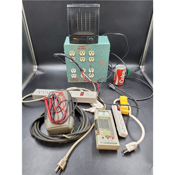 Vintage Outlet Box, Power Bars, Volt Tester & Honeywell Heater
