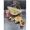 Image 1 : Vintage Reverse Painted Hanging Light & Ornate Ceiling Light