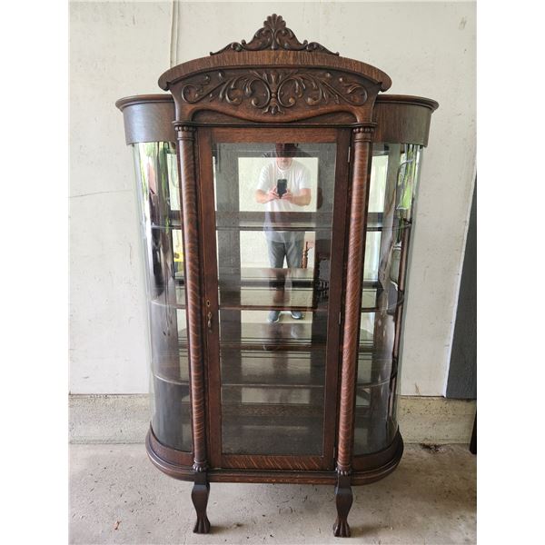 Victorian Oak Claw Foot China Cabinet