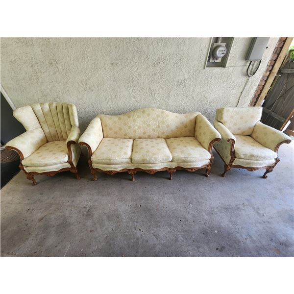 Antique Reupholstered Sofa & His/Hers Chair Set