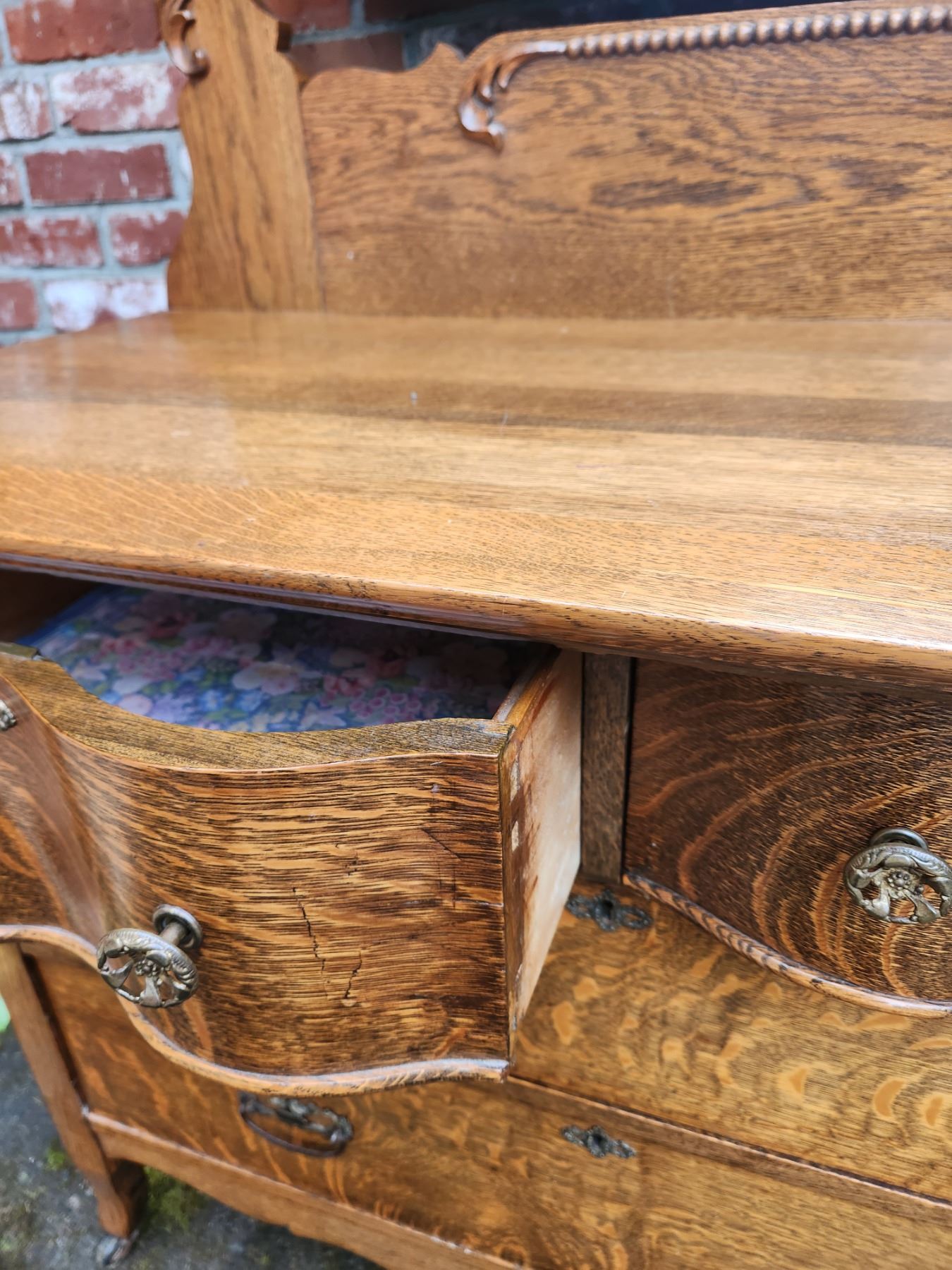 Antique Oak Bow Front Dresser w/ Mirror