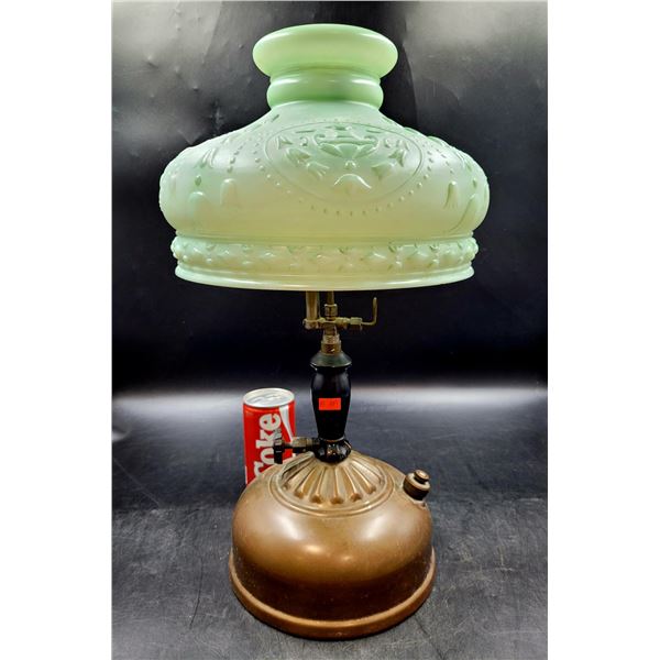 Antique Copper Kerosene Lantern w/Vaseline Glass Shade