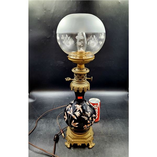Antique Brass and Porcelain Hand Painted Lamp