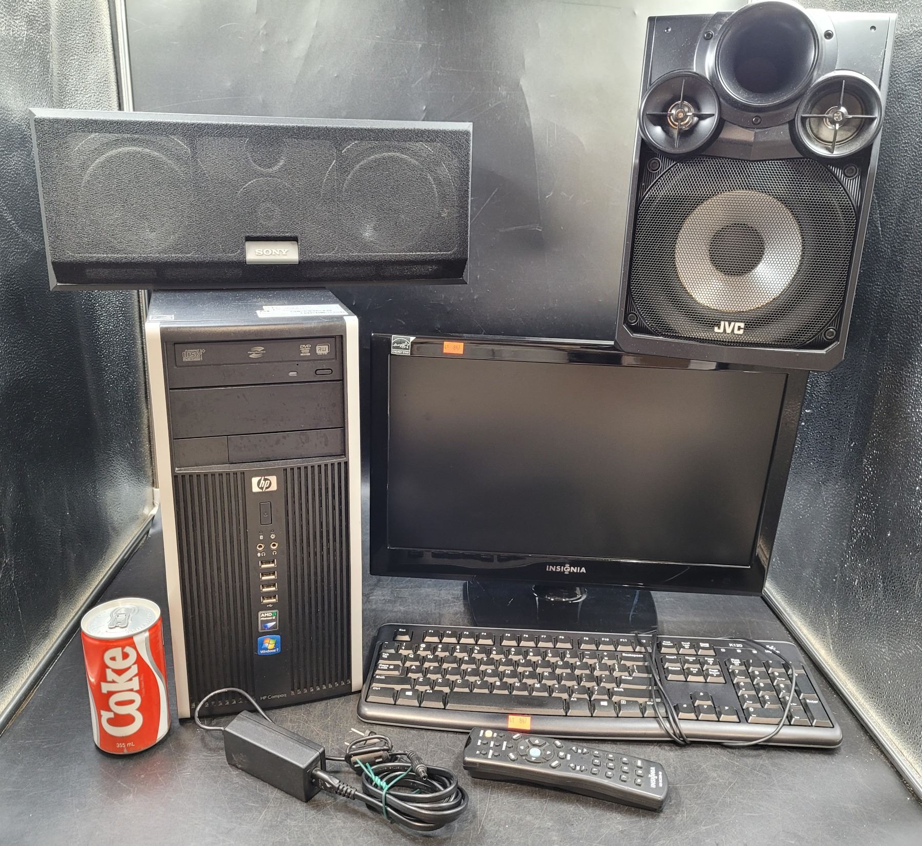 Jvc Computer HP Computer, JVC/Sony Speakers, Small Insignia Monitor