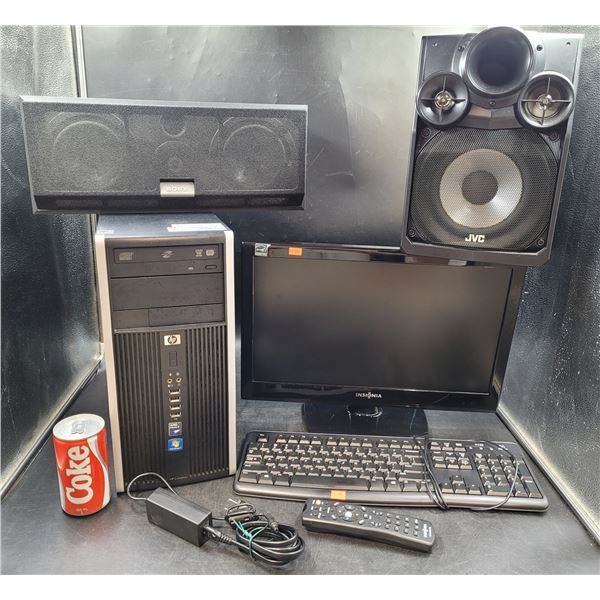 HP Computer, JVC/Sony Speakers, Small Insignia Monitor 