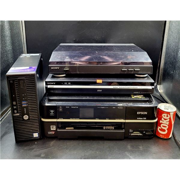 HP Computer, Sony Turntable, DVD Recorder & Epson Printer